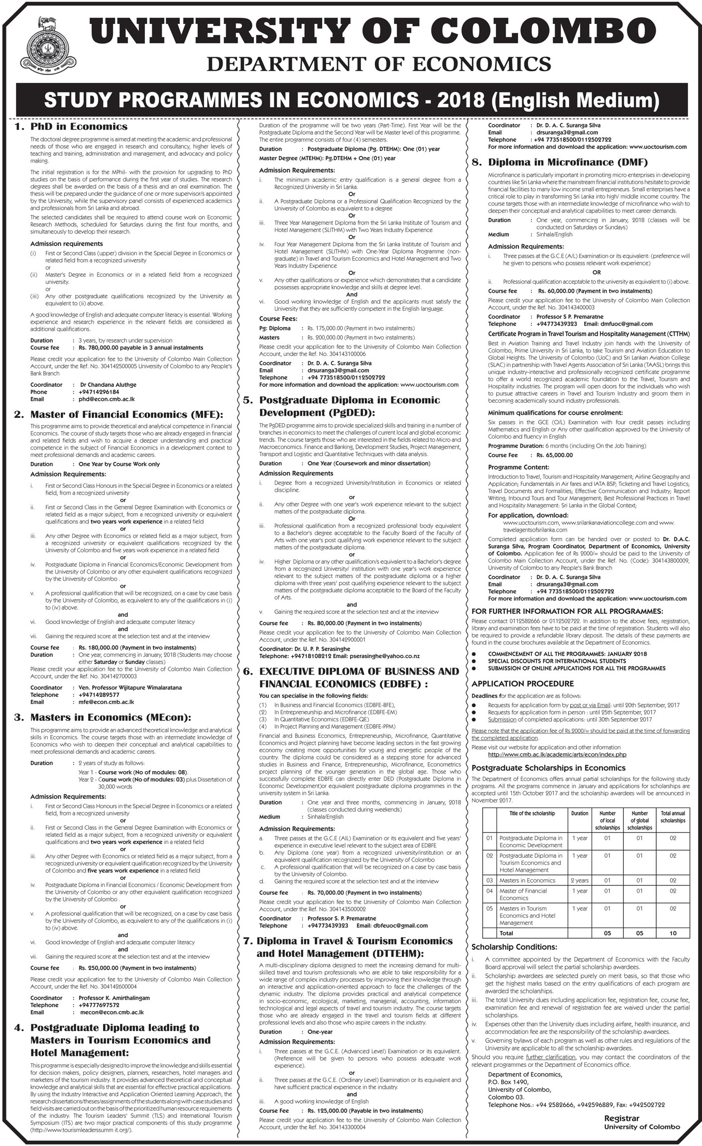 Study Programme in Economics - 2018 (English Medium) - Department of Economic - University of Colombo